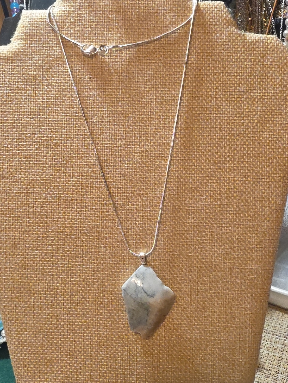 Silver Pendant Necklace with Dendritic Agate Stone